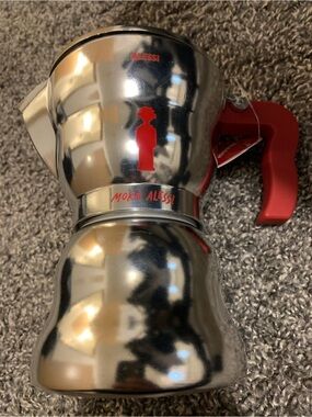 Moka Alessi Coffee Maker Moka Pot with Red Handle AAM33/6 (6 cups)